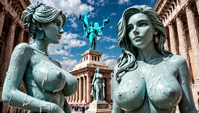 Beautiful woman, statue of liberty personified. Large breasts.