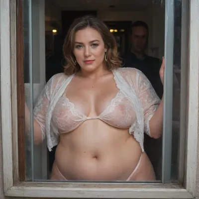 (Paparazzi Photo Photo from the street, through the window, from the house opposite, at a distance of 20 meters), . Interracial sex. Real mature obese fat man and woman. The man in the back. Interracial sex. Hairy Real mature obese overweight fat man and woman. The man in the back, dim light