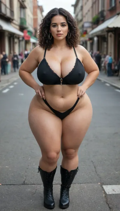 Village Ghetto, Chicana, Busty BIMBO. Cowgirl Knee high boots. cleavage. Fat ass. J cup breasts. Thick thighs. Slutty., large breasts, big boobs. fat ass, huge tits outfit. Revealing outfit, plump, skindentation, chubby, bbw, venus, body, big, breasts, ass, rating, explicit submissive, big_eyes, <lora:bombshell_v2:.5>, <lora:Chubby BBW - XL:.5>