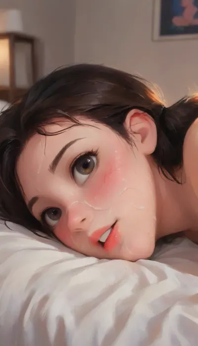cute young cumbucket lying on the bed, a gallon of cum has recently been poured over all of her body and face, portrait, from side, looking at the cam, taken by professional photographer, cinematic dark lightning, luxury hotel room, (j_cartoon:1.5), Drawing, bukkake, cum, <lora:samdoesarts1.1-000030:1.2>, <lora:J_cartoon:1.1>, <lora:Animated_Concept:1>, <lora:MS_Real_XL_Bukkake:2>