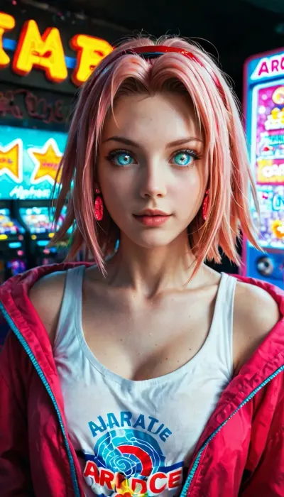 Haruno sakura from Naruto, neon, arcade