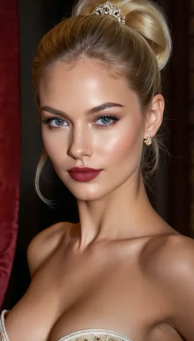 extremely sexy slender 25 year old blonde elegant model with firm round d-cup breasts elegant posing at venice palazzo, naked, strong makeup, perfect eyes, dark eyeshadow, dark eyeliner, discreet bright natural lipstick, blonde hair, ponytail, full body view, good hands, perfect fingers, (vagina), (perfect shaved god pussy), (lewd smirk:1.1), (lewd smirking:1.1), (seductive:1.1), (seductive facial expression:1.1), <lora:LucieXL:.6>, <lora:EnvyZoomSliderXL01:.1>, <lora:Nude_Lips:.5>