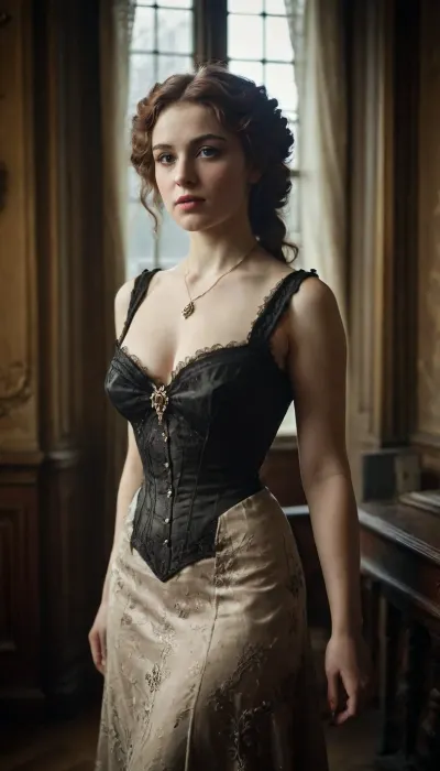 sultry aristocrat model, the! most! beautiful!, pinup, intricate dress, victorianstyle, 1880s, gothic revival style, RAW photo, analogue style, depth of field, photography by Natalia Drepina, ral-melting, <lora:victoriansxl_v1:.6>, <lora:ral-melting-sdxl:.8>