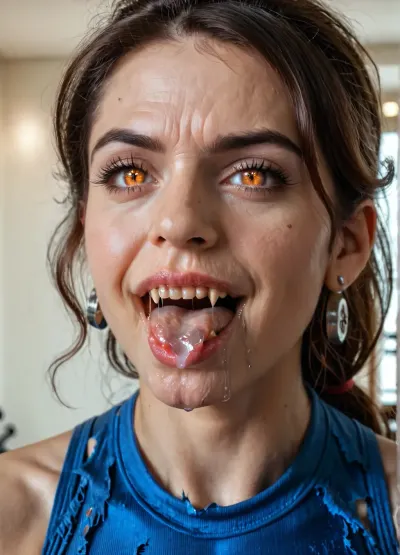 masterpiece, realistic, detailed, photorealistic, good lighting, pale veiny sexy fit milf, (dragon curse:1.13), ((cursed veins), (detailed bulging vein texture:1.13)), (possessed:1.15), (drooling saliva from her mouth:1.2), (dragon eyes), (very torn clothes:1.2), in a gym, (growing sharp dragon fangs), <lora:SDXL_Human_Male_Furry_Female:.8>