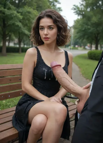 brunette woman in black formal dress sits on a bench in the park, a man standing infront of her with his pants down to his knees, has his huge big cock out and masturbates infront of the woman, big large penis, massive cock
the womans dress is covered in large chucks of cum, massive cumshot, cum on clothes, photo quality, higly detailed, best quality