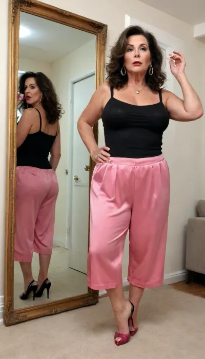 sexy granny mature, sexy 75 years old, dark brunette, long wave messy hair, messy hair, chubby, wide hips, huge culottes, very saggy boobs, extreme saggy tits, very tall, naught sexy orgasm face, orgasm face, selfie, glamour, make up, lipstick, big hoop earrings, necklace, full body view, looking at the viewer, mirror, at the fancy room, sexy pointed stilettos, pointed stilettos view, foot fetish, fancy glamour lady, very horny ready for sex, big culottes, culottes very huge, whore silk costume, whore bitch lady