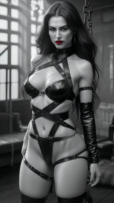 (masterpiece, best quality, highres, photorealistic, ultra-detailed, cinematic lighting, sharp focus), explicit sexual scene, beautiful 18-year-old girl, large firm breasts, very narrow waist, toned athletic body, (bondage with intense anal penetration:1.5), restrained with leather straps, submissive posture, arched back, flushed cheeks, sweaty skin, ecstatic moaning, detailed genitalia, men dominating her position, provocative body language, high heels, disheveled long hair, heavy makeup, red lipstick, dimly lit dungeon room, erotic atmosphere, leather furniture, metal chains hanging from the ceiling, moody lighting, sharp depth of field, dynamic composition, cinematic photography style, ultra-realistic skin textures, high contrast shadows, explicit details, professional focus on all characters