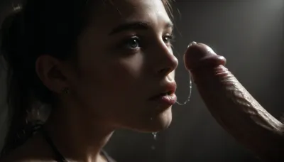 ((young petit woman, wet lips, kissing cock, saliva dripping on cock, sloppy, slobbering, wet cock)), ((full body and head in frame)), beautiful college gymnast, ((perfect anatomy)), (tanned detailed skin), black hair in ponytail with tendrils, surprised eyes, enjoying, slim fit body, perfect tiny boobs, perfect butt, (wearing dark colour long halter top deep v neck club dress), pubic hair, ultra detailed, intricate details, detailed face, beautiful dark eyes, focus on face, full body view, (soft lighting, soft shadows), (extremely detailed:1.5), (maximum quality:1.5), (high resolution:1.5), (ultra realism:1.5), (realistic skin texture:1.5), (realistic texture:1.5), (masterpiece:1.5), 8K, (realistic lighting), (realistic shadows), movie, still, film, cinematic, shot, lighting, macro, 35mm, green, eyes, blue, brown, close, up, teeth, braces, <lora:dark:.2>, <lora:ahxl_v1:.7>, <lora:M05_Intensify:.6>, <lora:Adjust_SDXL_v3.0:.8>, <lora:AdvancedEnhancerXLv2:.5>