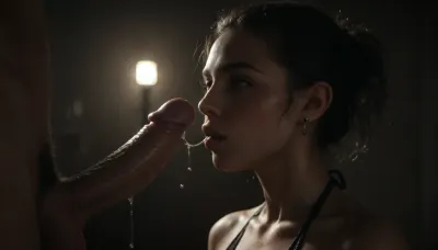 ((young petit woman, wet lips, kissing cock, saliva dripping on cock, sloppy, slobbering, wet cock)), ((full body and head in frame)), beautiful college gymnast, ((perfect anatomy)), (tanned detailed skin), black hair in ponytail with tendrils, surprised eyes, enjoying, slim fit body, perfect tiny boobs, perfect butt, (wearing dark colour long halter top deep v neck club dress), pubic hair, ultra detailed, intricate details, detailed face, beautiful dark eyes, focus on face, full body view, (soft lighting, soft shadows), (extremely detailed:1.5), (maximum quality:1.5), (high resolution:1.5), (ultra realism:1.5), (realistic skin texture:1.5), (realistic texture:1.5), (masterpiece:1.5), 8K, (realistic lighting), (realistic shadows), movie, still, film, cinematic, shot, lighting, macro, 35mm, green, eyes, blue, brown, close, up, teeth, braces, <lora:dark:.2>, <lora:ahxl_v1:.7>, <lora:M05_Intensify:.6>, <lora:Adjust_SDXL_v3.0:.8>, <lora:AdvancedEnhancerXLv2:.5>