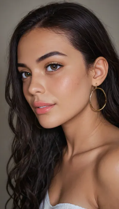 Ziprealism, score_9, score_8_up, score_7_up, 1girl, closeup shot, shot in profile, side view, sharp focus, (focus on lips), (Latina, romantic esthetic:1.8), (warm skin tone, mischievous eyes, chiseled cheekbones, wide jaw, strong jaw, defined jawline:1.4), (silky black hair, long hair, tousled hair), (blushing, seductive pose, soft teasing smirk:1.4), (surprised expression:.8), <lora:add-detail-xl:.8>, overexposed, <lora:Rawfully Stylish v0.2_epoch_20:.2>