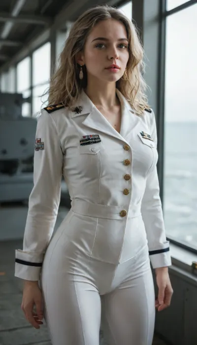 Battleship captain, sexy tight white uniform, <lora:add-detail-xl:1.9>