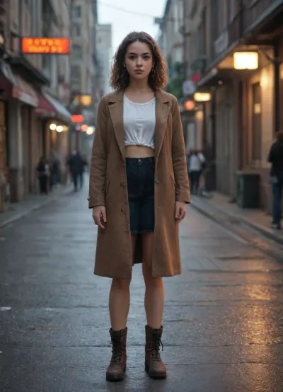 full body shot, 2 of young blond woman with curly shoulder-length hair in total black streetstyle outfit standing on the street, autumn day, windy weather, full-length view, centered, uncropped, 1, dark fantasy, symmetrical, highly detailed, high detail, digital art, sharp focus, anatomically correct, path tracing, dramatic lighting, epic cinematic lighting, abstract, trending on Artstation, 4k, 8k
