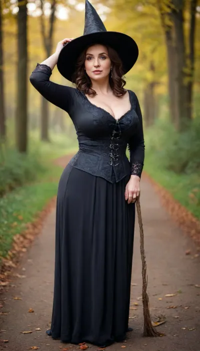 Cute mature woman with curvy curves stands witch canser