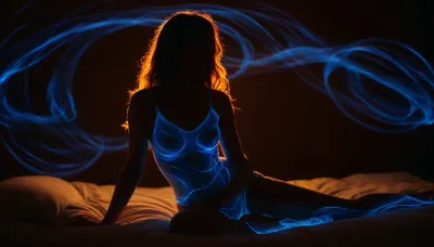 ((masterpiece)), sexy slender 25yo beautiful woman radiating a bright blue glow, ((monochromatic in blue color)), neon tattoos, glow from side, mathematical equations glowing all around, glow, geometry sketches, floating glowing line in foreground, (glowing geometric sketches floating in front of her), mathematical symbols glowing in background, scribbles, award winning image composition, best composition, blue light theme, blue space nebula in a background, good contrast, Fluorescence, Ultraviolet, lighting, uv, tanning, bed, Bioluminescence, glowing, neon, dark, black, body, paint, style, of, Light, painting, ltctr, color, +, light, contour, Photographer, Maren, Klemp, Style, <lora:uv style v2:.5>, <lora:tbh247-sdxl:.9>, <lora:light_contour_sdxl:.6>, <lora:Photographer Maren Klemp Style:.5>