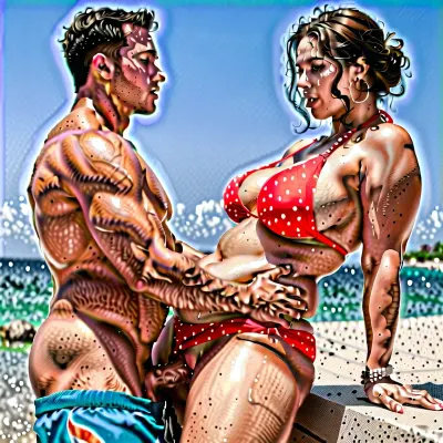 sex on a speedboat on the high seas, heterosexual couple having sex, intense sex, casual sex, vaginal sex, clothes lifted, breasts exposed, bikini, bikini on the side, swim trunks, penis exposed, woman, (brunette, short, chubby), man, ((tall, strong, muscular)), a third man just watching in the background, voyeur, cuckold, woman with clothes lifted, cinematic lighting, digital painting, bright colors, tacht, best quality, masterpiece