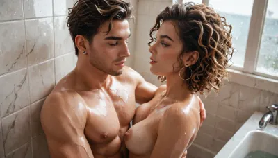 Twins, 1 man 1 woman. Fit. Having forbidden sex in a bathroom