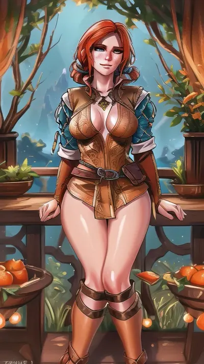 Triss, an amazing, (intricate details, hyperdetailed:1.15), looking at viewer, WTriss, trissW3_soul3142, 1girl, solo, red, hair, green, eyes, closed, mouth, necklace, mole, under, freckles, orange, nude, naked, lewd, <lora:Triss-v1:.7>, <lora:WTriss:.5>, <lora:triss:.5>