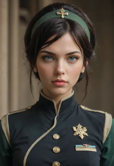 Toph Beifong from legend of Korra, proudly dressed in her black uniform in republic city