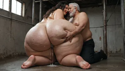 two extreme skinny, very old, (80 years old), bearded men with small cocks groping a Incredibly beautiful chubby, extreme fat, obese, cellulite, fat, round double chin face, fat rolls, overweight.fat, wobbly ass, wide hips ssbbw MILF.two very old, skinny bearded men fucking a Sexy ssbbw MILF in a abandoned factory, old technology, old pipes, water dripping from the pipes down on the floor, steams out pipeline, cracks on the walls, paint peeling off the walls. Colors of the location. The location is very dark, there is backlight behind the fat ssbbw, soft light on the fat milf`s face, cinematic. Best quality photo, 8k photo, high detail, high resolution . She has Natural, drooping breasts. Full lips, detailed eyes, very long dark black hair. She has a overfed fat belly with folds of fat
always show the fat ssbbw milf and the two old skinny men together !!, Old, Man, <lora:OldMan:.8>, 1fat ssbbw woman and 2 old men !!!!