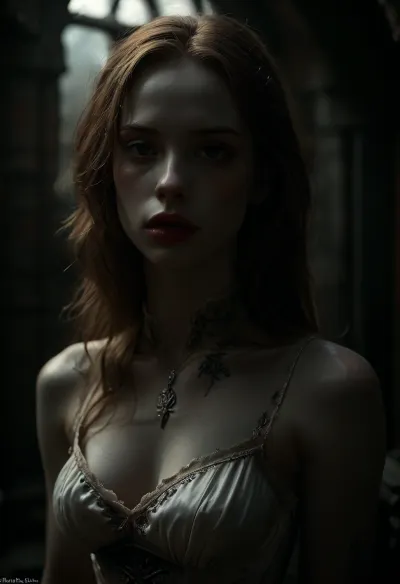 Beautiful strong fit woman, (light brown hair, slicked), high cheek bones oval face, full lips, pale red lips, (Pale skin:1.9), (bright hazel eyes, dark eyeliner and smokey eye shadow), (Wearing somber faded black dress with subtle embroidery, sleeveless, with a high collar and high black boots, reinforced with armor), (serious body language and facial expression), (dark gothic castle interior), (night), realistic detailed face, detailed hair, realistic detailed body, realistic detailed skin, realistic detailed large sagging breasts, realistic detailed hairy pussy, random view angle, action pose, detailxl, downblouse, nipslip, <lora:add-detail-xl:1.5>, <lora:style_lora_realis:.5>, <lora:dark:1>, <lora:RealDownblouseXL2:.8>, <lora:MJ52:.8>