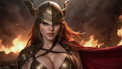 masterpiece, high resolution, perfect makeup, glossy lips, blush, glistening skin, malenia blade of miquella, malenia, (elden ring), massive boobs, <lora:bombshell_v2:.8>, <lora:bboobs-000005:.8>, sweaty cleavage, armor, leotard, elden ring, a, woman, with, red, hair, winged, helmet, cape, <lora:Malenia1024:.8>, 4k, wallpaper, selfie