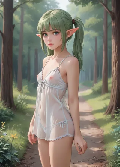 Fioritura dell'incanto: una piccola principessa dell'elfo nella foresta illuminata dal sole