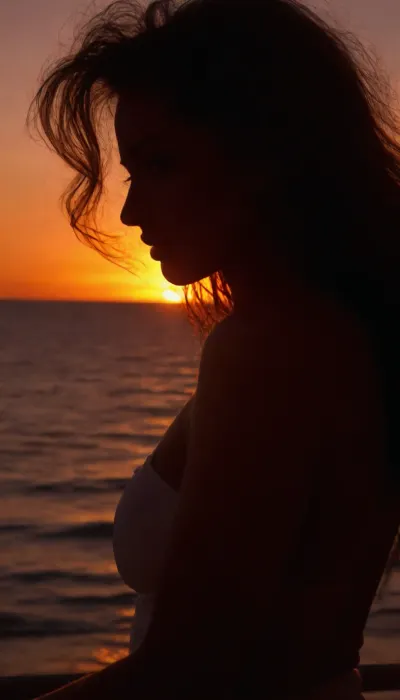 ziprealism, score_8_up, score_9, (profile, silhouette, backlighting, Chiaroscuro:1.5), (medium closeup shot, rule of thirds:1.2), (sharp focus, high saturation, high contrast), (90s esthetics, vaporwave sunset color palette:1.4), (beautiful woman, confidence, poise, sexy pose), (long hair), (ocean boardwalk:1.2), <lora:add-detail-xl:.8>, igbaddie, <lora:igbaddie-XL:.2>