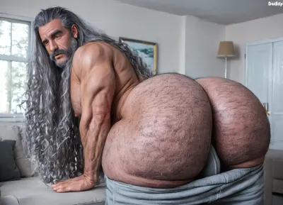 Solo picture, Gay hot scene, a Beefy old daddy, 60-years-old, big bulge, big booty, big long tits, gray hairy body, full gray beard, big thick gray mustache, long gray hair, (long hair:1.3), (big pecs:1.2), (big ass:1.7), (hairy body:1.2), (beefy daddy:1.5), (big nipples:1.3), lying on longchair, nice beach, heavy sun, sunlights reflect on his skin, oiled body, wearing a tiny bulging thong, (multicolors thong:1.8), big bulge thong, necklaces and sunglasses, (big bulge:1.6), sexy poses to the viewer, big smile, drinking cocktail, sexy hot daddy, teasing poses, gay solo daddy