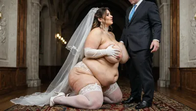 horny old priest gropes a ssbbw woman, Wedding ceremony, sexy bride, 38 years old stunningly beautiful, extreme fat, obese, cellulite, stuffed, sagging belly, big, faat ass, fat double chin face, ssbbw blonde, (bride veil over her face, white lace bride themed lingerie, open, (show fat belly), corset, stockings, collar, long gloves, high heels), (sexy bride dress revealing meaty naked breasts to old priest, old ptiest groping her hard in her wobbly belly, looking into his eyes, (38DD), (no scars), (perfect skin, skin pores), (hard nipples), closeup, groom, pastor, masterpiece, insanely detailed, professional photography, 8k, UHD, captured with a Nikon D850
close up, side view
always show thessbbw bride and the old peiest in a wedding ceremony in the church together !!
old priest grabs deep in her wobbly, fat belly !!)