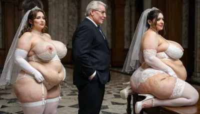 horny old priest gropes a ssbbw woman, Wedding ceremony, sexy bride, 38 years old stunningly beautiful, extreme fat, obese, cellulite, stuffed, sagging belly, big, faat ass, fat double chin face, ssbbw blonde, (bride veil over her face, white lace bride themed lingerie, open, (show fat belly), corset, stockings, collar, long gloves, high heels), (sexy bride dress revealing meaty naked breasts to old priest, old ptiest groping her hard in her wobbly belly, looking into his eyes, (38DD), (no scars), (perfect skin, skin pores), (hard nipples), closeup, groom, pastor, masterpiece, insanely detailed, professional photography, 8k, UHD, captured with a Nikon D850
close up, side view
always show thessbbw bride and the old peiest in a wedding ceremony in the church together !!
old priest grabs deep in her wobbly, fat belly !!)