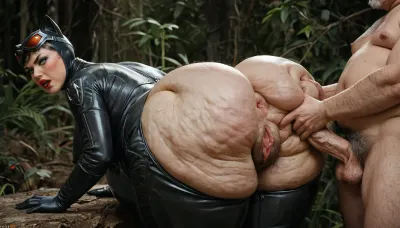 (horny, angry, ugly skinny bearded men groping the tall, obese, extreme fat ssbbw Catwoman, heavy overweight, hyper size ass, slight cellulite, fat, round double chin face, wide hips, oversized belly . horny and blusing, perfect fat face, perfect eyes, focused eyes, perfect 5 fingers, masterpiece, best quality, ultra realistic, high definition, sharp focus, high budget, cinemascope, moody, epic, gorgeous, film grain, grainy, score_9, score_8_up, score_7_up, catwoman in a tight suit, (no panties, hairy pussy), . horny old men with small cocks groping the fat catwoman at night in the forest dressed as a catwoman, erect nipples, hanging nude belly), always show the fat catwoman and the horny old men together!!!!!!!
background in a dark forest by night, !!! fat catwoman gets her fat, sagging belly hard and deep grabbed by the horny old men from behind !!!!
fat catwoman and old man together !!!!, Old, Man, <lora:OldMan:.8>, close up