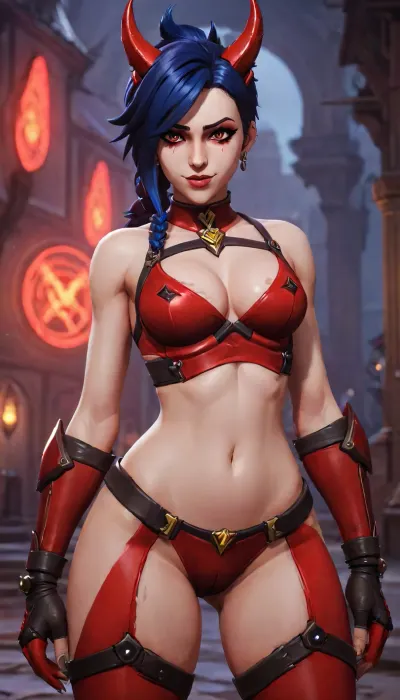 Videogame character design, demon girl smiling, full body, (Huge breast), straight demon horns, sexy Fantasy outfit, slutty clothes, see through, revealing, emo and goth accessories, (thick hips), black hair, ((red skin)), Wide hips, makeup, thick eyebrows, eyeshadow, lips, 8k, very detailed, extreme details, ohxw, rave12, detailxl, video game graphics, 3d design, 3d graphic, 3d anime, cartoon, Anime, zenless zone zero graphics style, genshin impact graphics style, stylized shader, 3d anime videogame shader, perfect hands, perfect fingers, stylized, ForniteStyle, arcane, style, zenless zone zero, overwatch, <lora:sxz-texture-sdxl:1>, <lora:OWStyleYeiyeiArt-8:.7>, <lora:arcane_style_xl_v1:1.2>