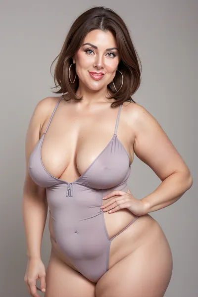 Lubica, stepaunt, Armenian, obese, curvy, chubby, gilf, portrait photo a chubby mature 60 year old woman, wearing a purple v-neck sleeveless spaghetti strap bodysuit, hourglass figure, wide, big, hips, thick, thighs, (hard nipples), round face, chubby cheeks, wrinkles, flushed cheeks, double chin, round jawline, thick arms, big eyes, brown hair with grey streaks, medium hair, bob cut, big smile, mouth open, lips parted, big lips, teeth showing, perfect teeth, joyful smile, looking at viewer, (solid blank background), pokies, hoop earrings, (wrinkles), fupa, cameltoe, (excessive pubic hair:1.3), wide pubic hair, tt_saggy, tt_flat, <lora:tt_saggy:.3>