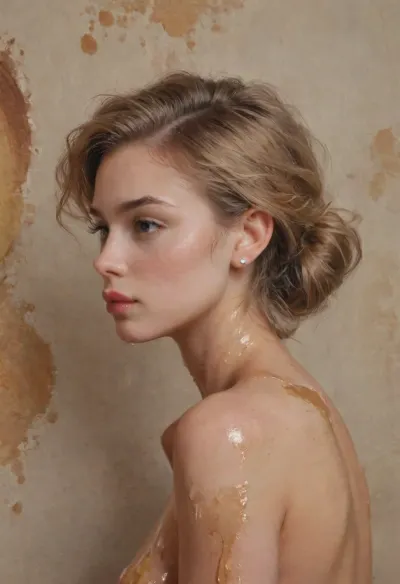 woman, ((Vermeer Oil Painting:2)), 18 yo, very huge tits, side view, upper body view, bichu, oil, impressionist, painting, <lora:oil painting:1.6>, <lora:EldritchImpressionismXL1.5:1.5>