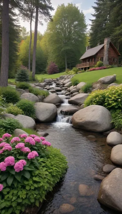 full body, fitness, smiling, female Trenbolone user, PED


The cottage is surrounded by a well-maintained lawn, dotted with vibrant flower beds and colorful shrubs, including a prominent pink flowering bush in the foreground and yellow blooms near the water's edge. A winding stone path leads from the deck into the garden area, enhancing the natural beauty of the setting.

To the right of the cottage, a clear, flowing stream runs through the scene, its waters cascading over rocks and creating gentle rapids. In the background, a small waterfall tumbles down a forested hillside, adding a serene and tranquil element to the landscape. The surrounding area is rich with dense greenery, including a variety of trees with fresh spring foliage, and rolling hills covered in lush vegetation stretch into the distance under a cloudy sky. The overall atmosphere is peaceful and idyllic, suggesting a perfect retreat in nature.