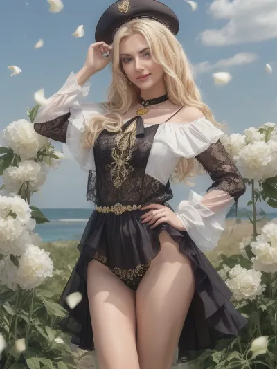 Реализм. высокая детализация. Вид сверху на сочную мокрую фитоняшку 30 лет блондинка, голубые глаза, пухлые губы.во весь рост, сидит раздвинув широко ноги и смотрящую вверх прямо в камеру.Она одета в белые сетчатые чулки. Бюст 5, глубокое декольте, красивая выбритая киска, широкие округлые бёдра, красивые ноги. Экстерьер одинокого пляжа. Доминирующий взгляд. Фемдом. Сюрреализм. Большие облака.