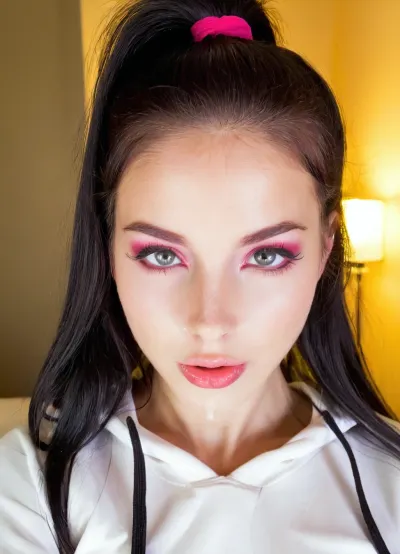 Breathtaking very horny Sexy extremely junior 19 years old succubus, in bedroom, silky smooth long hair, black hair, innocent face, natural small perky tits, colombian succubus, flirty, tall, thin, glamour, pov fucking, long face, narrow eyes, body sheen, glistening skin, perfect skinny body, smooth silky long hair, perfect face, red skin, small perky breasts, Black eyeliner. Heavy eyeshadow. BREAK
Fully clothed in, (hot pink baggy college hoodie:1.2), . realistic eyes, Sultry expression. Tousled, high ponytail. Eye contact, (sultry), confident. Petite, athletic, sweaty. Photorealistic. Viewer at eye level, close up. In a poorly lit, Close up, Canon RF 100mm F2.8L Macro IS USM, Kodak Portra 400 color film. Nostalgic, film-grain aesthetic., with an overall underexposure of 1-2 stops to accentuate the darkness and isolation of the environment. Close-up on face. Soft backlight., <lora:SDXL_BetterFaces-LoRA_v1:.8>