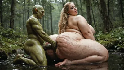 multiple goblins, 1girl, forest, simple extreme fat, complete nude, obese, fat round double chin face, cellulite, overfed belly, stretch marks, fat, wobbly ass, wide hips, overweight 40 years old ssbbw woman, (looks like cersei lannister), is groped by a goblin, straight long blonde hair, masterpiece, best quality, highly detailed, sex, goblins, Goblin, monster, creature, <lora:655889_training_data:.8>