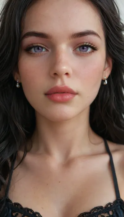Yennefer from the witcher, perfect face, violet eyes, good proportions, black yennefer clothes, sleeves, tits, mature female, (little-size breasts), 4ng3l, close up, face, <lora:add-detail-xl:.5>, <lora:SDXL_BetterFaces-LoRA_v1:1>, flat, chested, <lora:flat_chested_v3.5:.8>