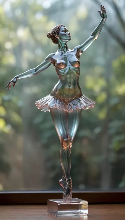 Glass sculpture of a Naked women ballet dancing, translucent, transparent, <lora:detailed_notrigger:.8>, <lora:FF.102.colossusProjectXLSFW_49bExperimental.LORA:.8>, <lora:sdxl_glass:1.3>