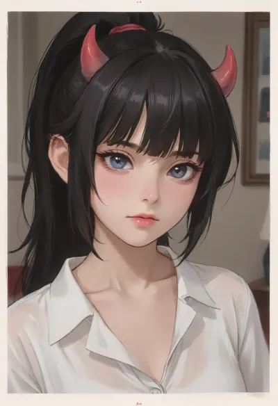 (2d sketch:1.5), 1woman, yordle succubus, at bedroom, ponytail with fringe, black hair, ratatatat74, <lora:NEOTOKIOXL_0.2_RC:.5>, <lora:cartoon_stickers_xl_v1:.8>, <lora:ratatatat74-000050:1.6>, <lora:outline_xl_kohaku_delta_spv5x:.8>