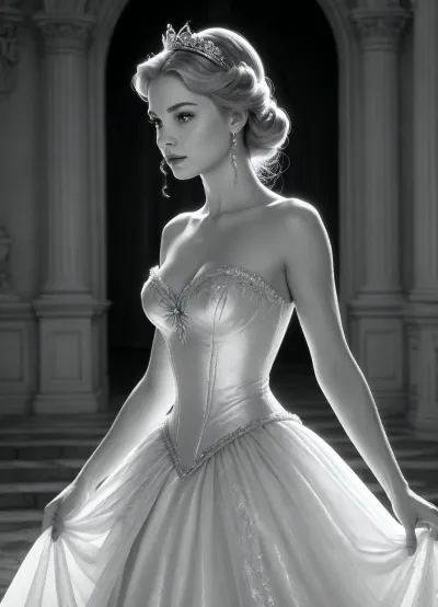 black and white, line art, coloring drawing of Disney cinderella, nude, white background, thick outlines, <lora:195794_training_data:.5>