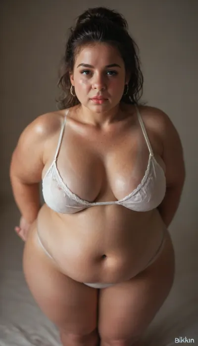ultimate realism, realistic 21 year old influencer, sexy flirty expression, realistic detailed eyes, her gorgeous friends, realistic detailed face, realistic detailed skin, freckles skin blemishes, tanlines, viewed from above, (Very curvy BBW young womans), sBbw+PAWG, (bikin:1.8), (obese:1.4), <lora:gyakutaiojisan_bed_AB_XL:.5>, <lora:M05_Intensify:.1>, <lora:MJ52:.5>