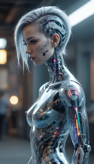 Der Spaziergang von Cyberpunk Cyborg