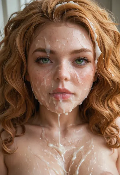 29 year old woman, (orgasm face), close shot of bukkake on face and body, cumshot, facial portrait picture of her face and breasts, (pointy medium breasts, large puffy erect thick areola, very thick erect nipples), realistic skin with pores and light freckles, with natural minimal makeup, light green eyes and hd iris, excessive loads of long wet Cum on her face, cum on her long eyelashes, Cum on her eyelids, Cum on her cheeks, her face dripping with Cum, Cum on her lips. cum on hair, cum dripping from closed mouth, (blonde merida), woman, cum on face, bukkake, cum, <lora:JustCum:2>, <lora:add-detail-xl:2>, <lora:MS_Real_XL_Bukkake:2>