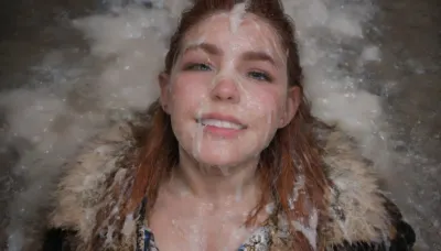 aloy from horizon zero dawn, perfect smile, laughing, happy, massive Breast, cleavage, Fur Coat, (Cum details), realistic cum, Prominent cum, (white cum:2), (cum on clothes:1.8), cum on, (Cum flows:2), (cum on body:1.6), cum on hair, (cum on face:2), bukkake, ((Clothes and body covered with semen)), woman, cum, on, face, Face covered in cum, (A lot of cum:2), Aloy, <lora:JustCum:2>, <lora:678016_training_data:2>, <lora:cum_in_eye_deepmind:2>, <lora:AloySDXL:.8>