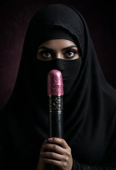 full body view of a face-covered beautiful dark skinned black eyed Persian woman wears a black burqa, perfect eyes, perfect hand, holds pink vibrator next to her head, textured, photorealistic, the background is black, <lora:Super_Eye_Detailer_By_Stable_Yogi_SDPD0:.5>, <lora:DetailedEyes_V3:.9>, <lora:dark:.4>