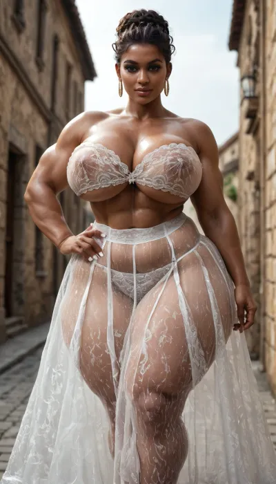 BBW extremely chubby African women, hyper colossal boobs, extremely large areola, extremely huge puffy nipple, extreme hyper colossal round butts, butts wider and larger than torso, thin waist, muscular abs, she wears an Indian wedding fashion off shoulder gown without underwear, see through, on Indian wedding function, front view