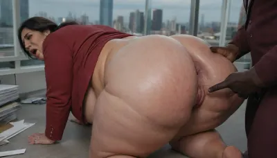 (Ssbbw:1.5), (milf:1.8), (indian:1.8), in, (city:1.3), (office:1.4), (severe cellulite, stretch marks, 1.1), (stuffed, sagging belly, 1.7), (She has long black hair:1.4), (burgundy suit jacket-naked ass:1.4), . She is screaming, ., (Interracial, on all fours, ass hole fingering:1.4), big, fat, wobbly ass, (Wide hips big thighs:1.3), (3/4 view:1.3), (skinny young black boy holding her hips:1.2), . Looking at viewer. On all fours.
side view-chubby legs spread apart
close up