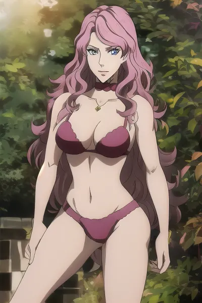 woman, female, perfect face, perfect eyes, beautiful face, standing in bra and slip, sexy underwear, (looking, at, viewer:1.3), Vanessa, breasts, pink, hair, purple, eyes, choker, medium, long, bangs, lips, <lora:VanessaV1-000009:.8>